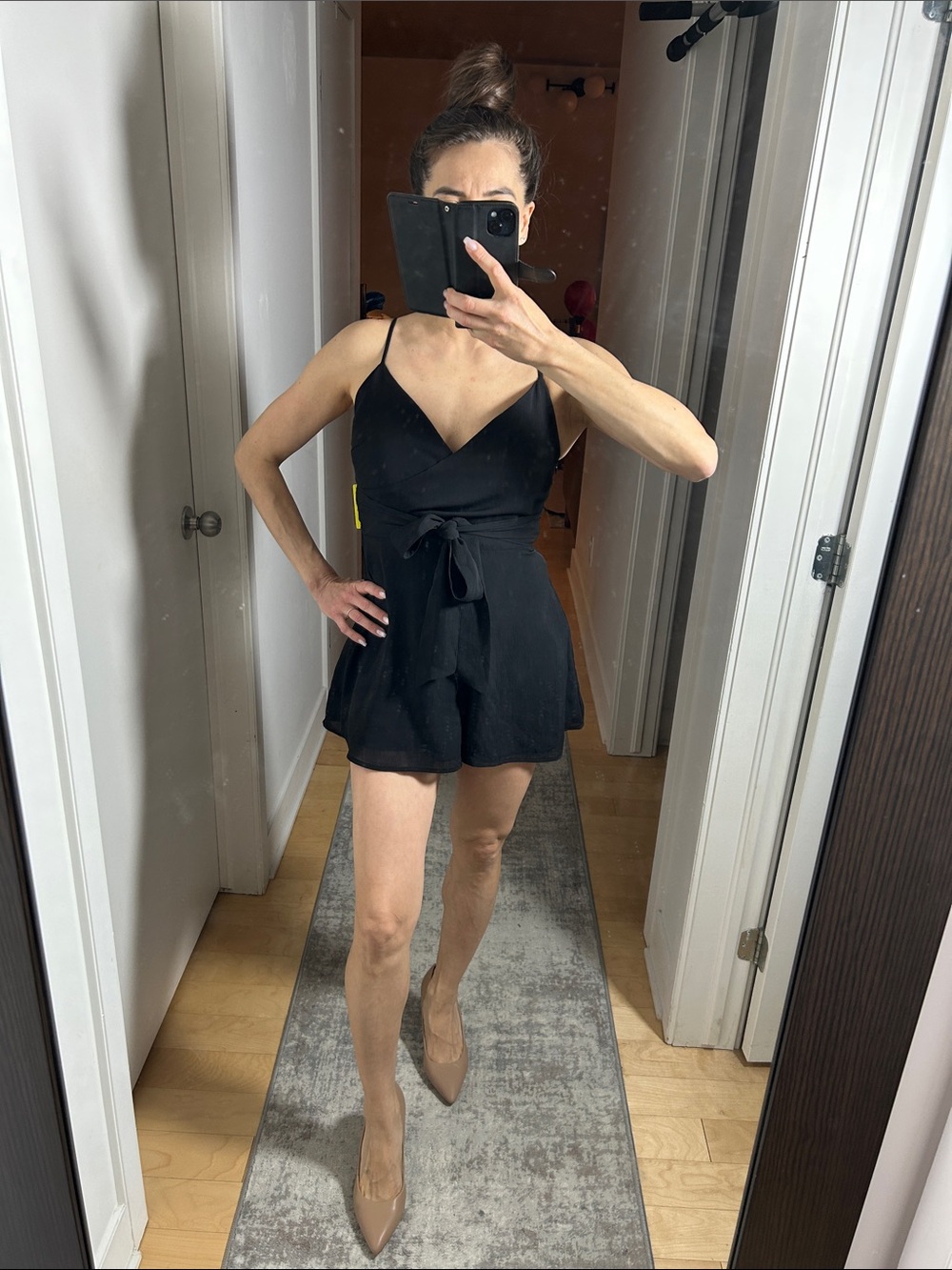 Dynamite Black Flowy Romper Spaghetti Strap